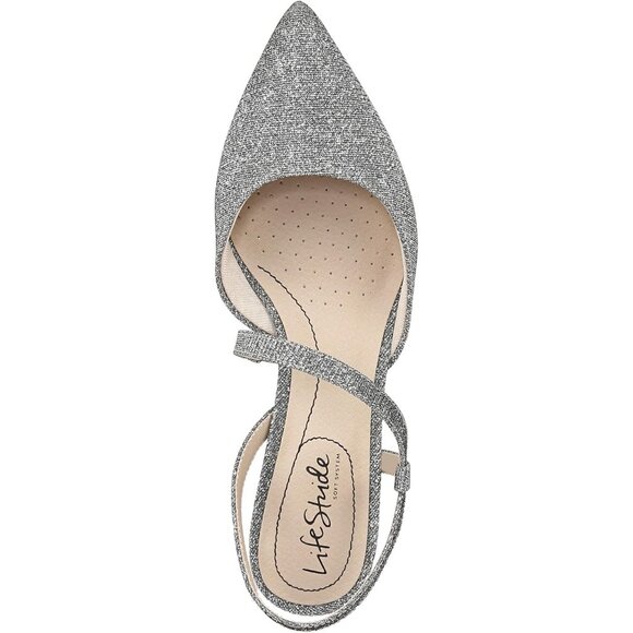 LifeStride Womens Pewter Shimmer Patent Polyurethane Pointed Closed Toe Pump - Picture 5 of 9